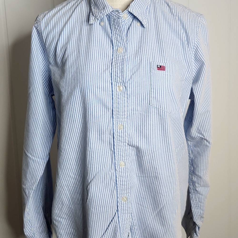 Ralph Lauren woman's striped button-down shirt preppy   closet staple large